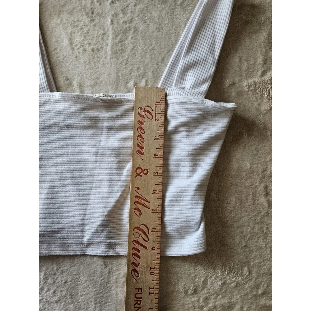 Free People Intimately White Square-Neck Ribbed Crop Knit Wide‎ Strap Tank Small